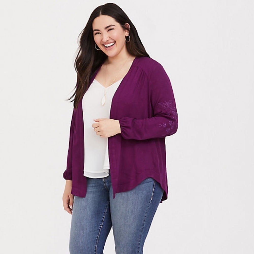 Torrid Purple Jacquard Kimono 3/4